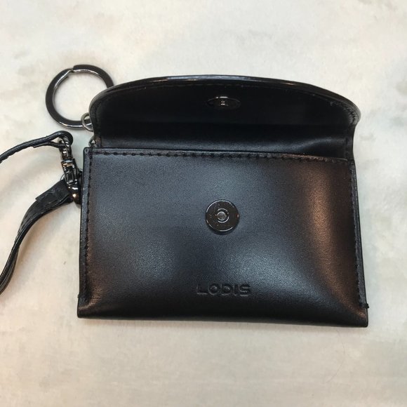 NWT Lodis RFID Leather Fold Over Snap Cardholder with Keyring - Picture 3 of 7